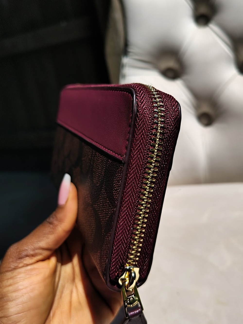 Coach Zip-Around Wallet in Burgundy and Chocolate Coach Signature - Picture 6 of 6